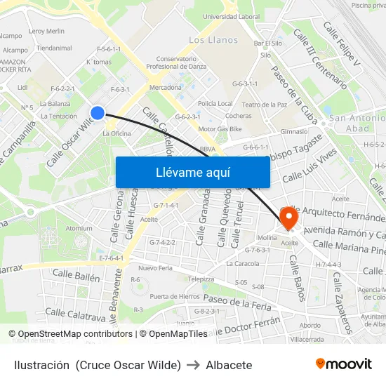 Ilustración  (Cruce Oscar Wilde) to Albacete map