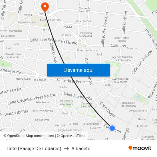Tinte (Pasaje De Lodares) to Albacete map