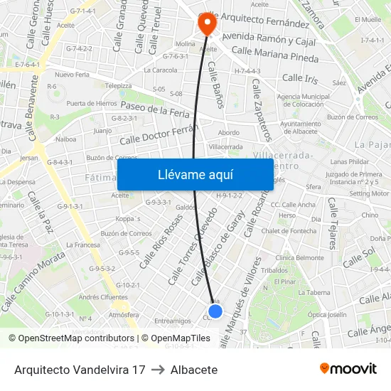 Arquitecto Vandelvira 17 to Albacete map