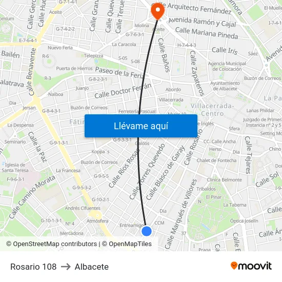 Rosario 108 to Albacete map