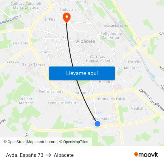 Avda. España 73 to Albacete map