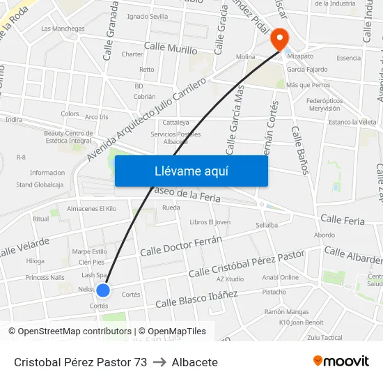Cristobal Pérez Pastor 73 to Albacete map