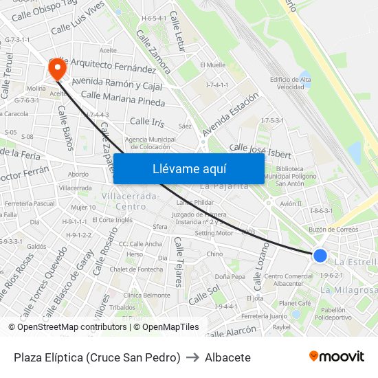 Plaza Elíptica (Cruce San Pedro) to Albacete map