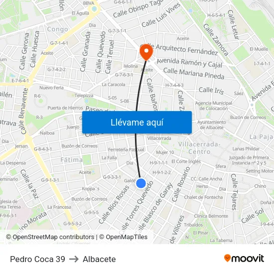 Pedro Coca 39 to Albacete map