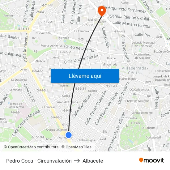 Pedro Coca - Circunvalación to Albacete map