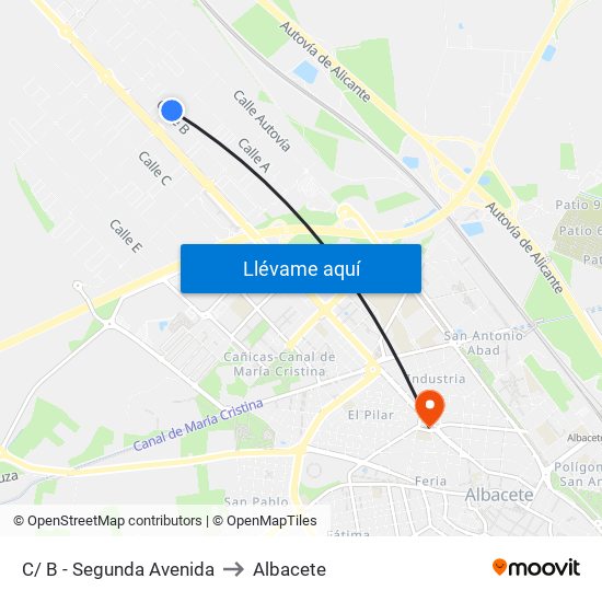 C/ B - Segunda Avenida to Albacete map