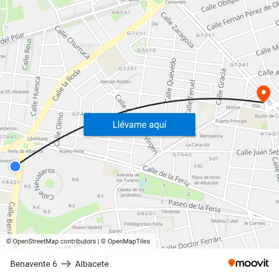 Benavente 6 to Albacete map