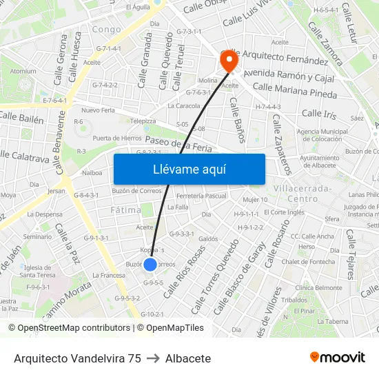 Arquitecto Vandelvira 75 to Albacete map