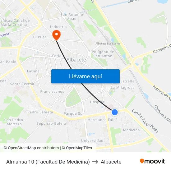 Almansa 10 (Facultad De Medicina) to Albacete map