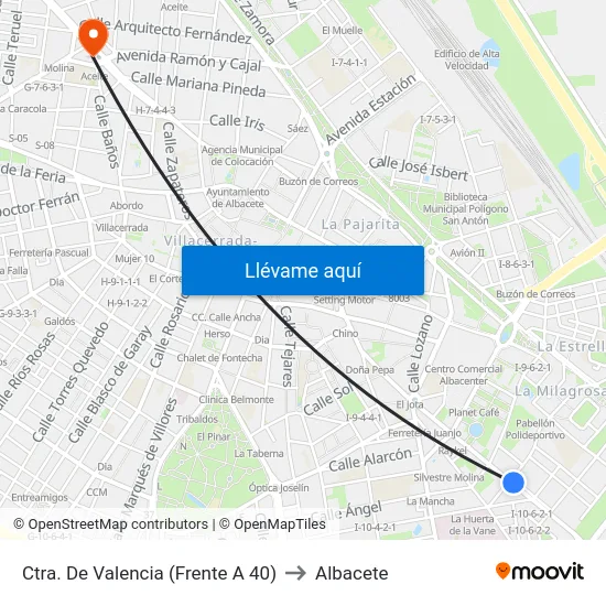 Ctra. De Valencia (Frente A 40) to Albacete map