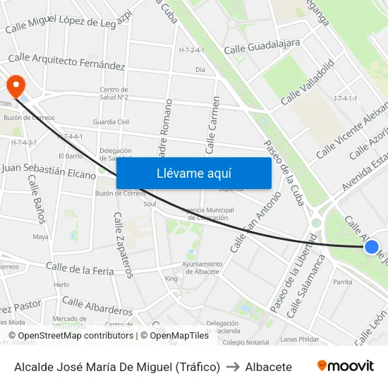 Alcalde José María De Miguel (Tráfico) to Albacete map
