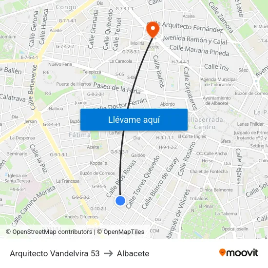Arquitecto Vandelvira 53 to Albacete map