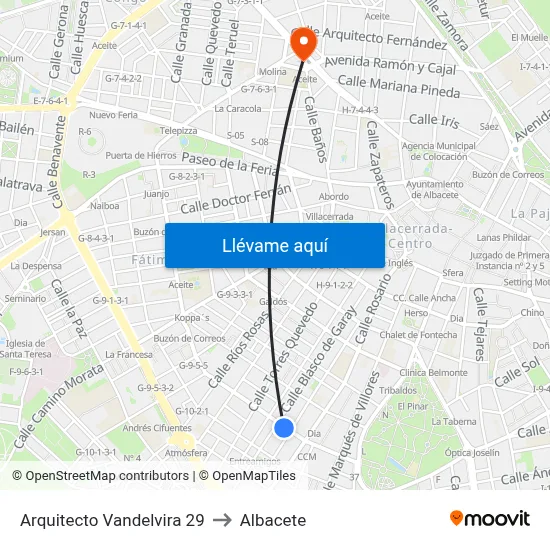 Arquitecto Vandelvira 29 to Albacete map