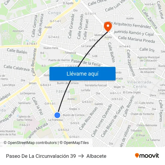 Paseo De La Circunvalación 39 to Albacete map