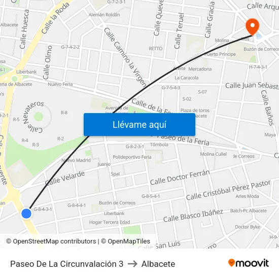 Paseo De La Circunvalación 3 to Albacete map