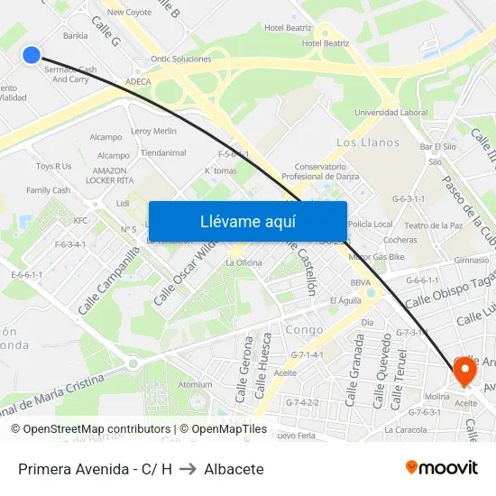 Primera Avenida - C/ H to Albacete map