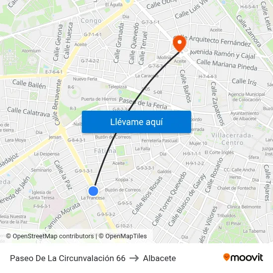 Paseo De La Circunvalación 66 to Albacete map