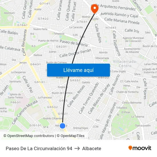 Paseo De La Circunvalación 94 to Albacete map