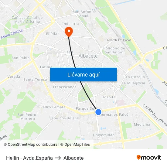 Hellín - Avda.España to Albacete map