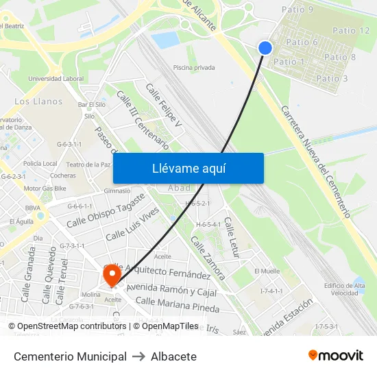 Cementerio Municipal to Albacete map