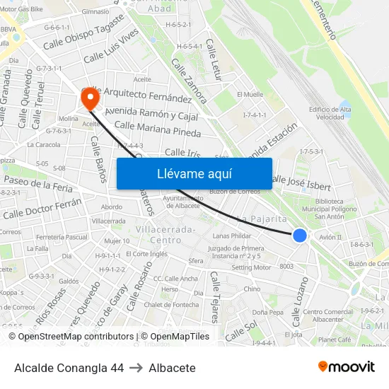 Alcalde Conangla 44 to Albacete map