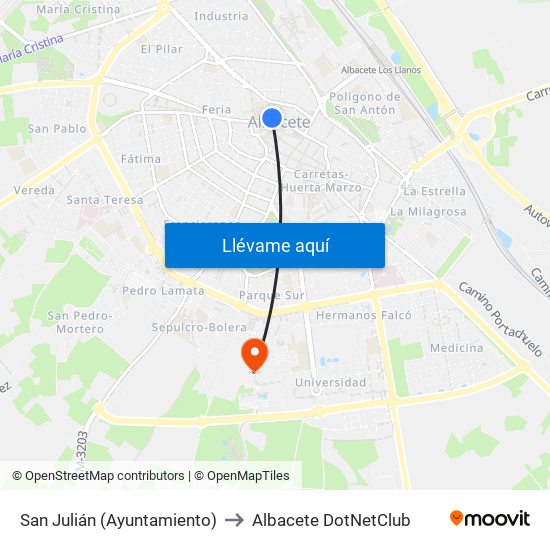 San Julián (Ayuntamiento) to Albacete DotNetClub map