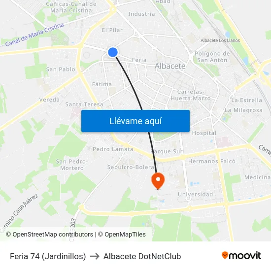 Feria 74 (Jardinillos) to Albacete DotNetClub map