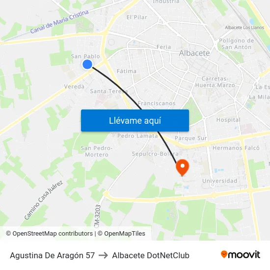 Agustina De Aragón 57 to Albacete DotNetClub map