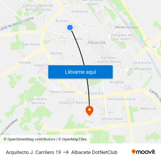 Arquitecto J. Carrilero 19 to Albacete DotNetClub map