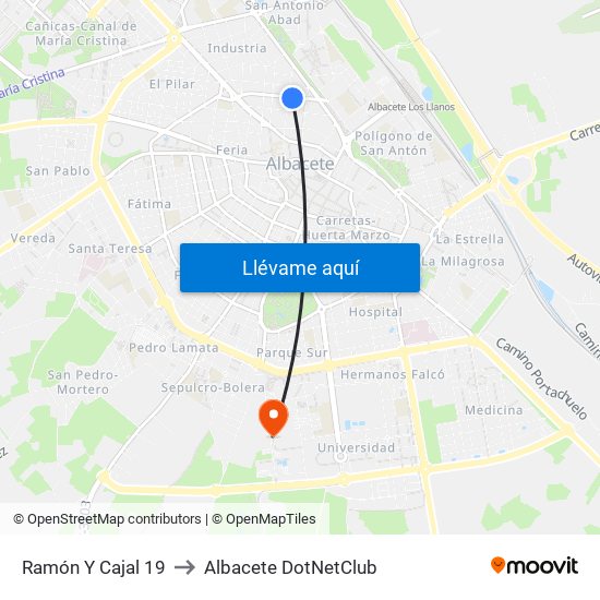 Ramón Y Cajal 19 to Albacete DotNetClub map