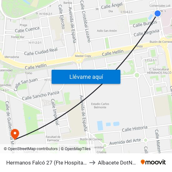 Hermanos Falcó 27 (Fte Hospital General) to Albacete DotNetClub map