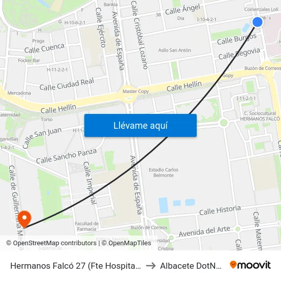 Hermanos Falcó 27 (Fte Hospital General) to Albacete DotNetClub map