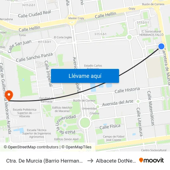 Ctra. De Murcia (Barrio Hermanos Falcó) to Albacete DotNetClub map
