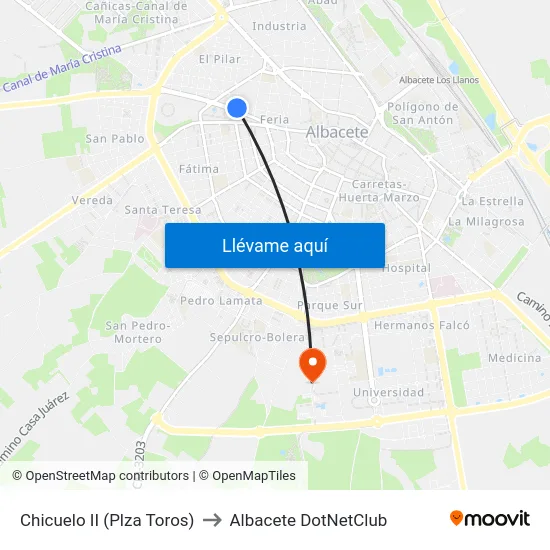 Chicuelo II (Plza Toros) to Albacete DotNetClub map