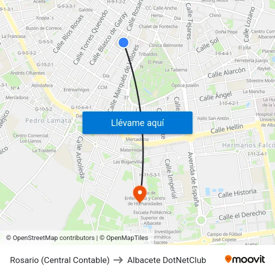 Rosario (Central Contable) to Albacete DotNetClub map