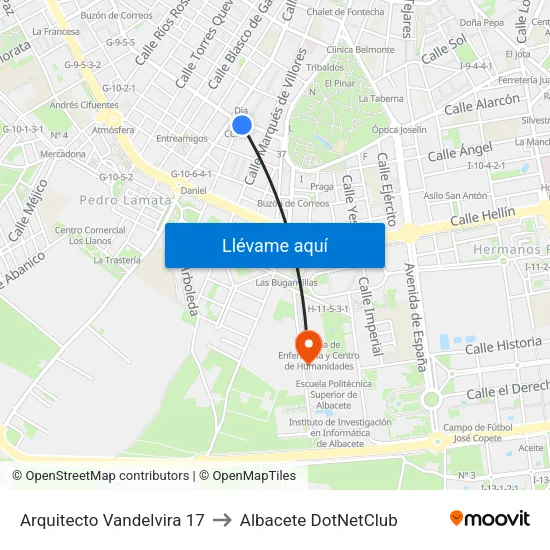 Arquitecto Vandelvira 17 to Albacete DotNetClub map