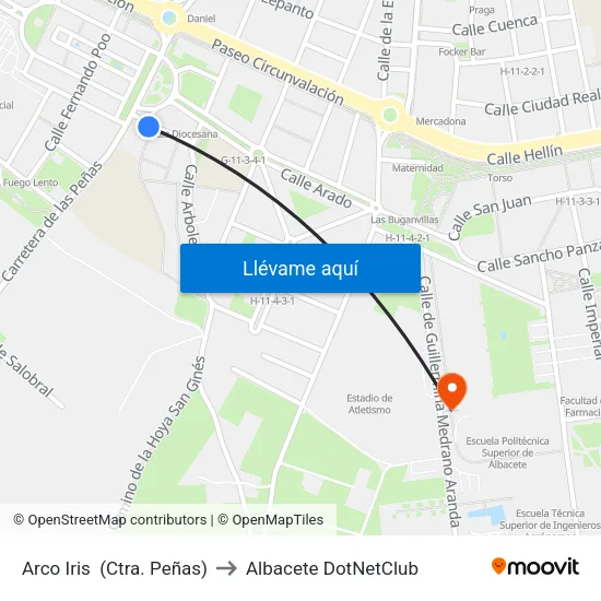 Arco Iris  (Ctra. Peñas) to Albacete DotNetClub map