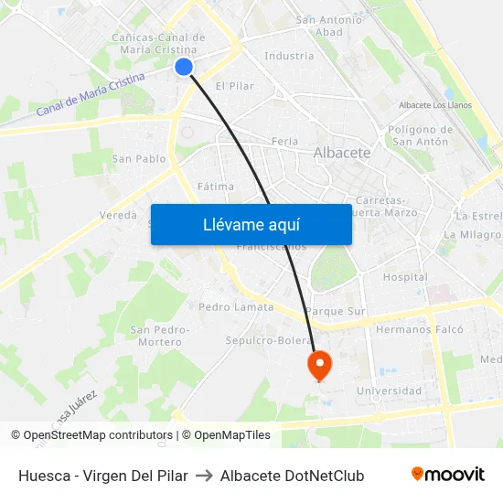Huesca - Virgen Del Pilar to Albacete DotNetClub map