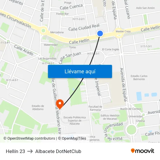 Hellín 23 to Albacete DotNetClub map