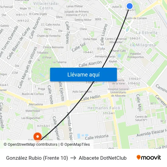 González Rubio (Frente 10) to Albacete DotNetClub map
