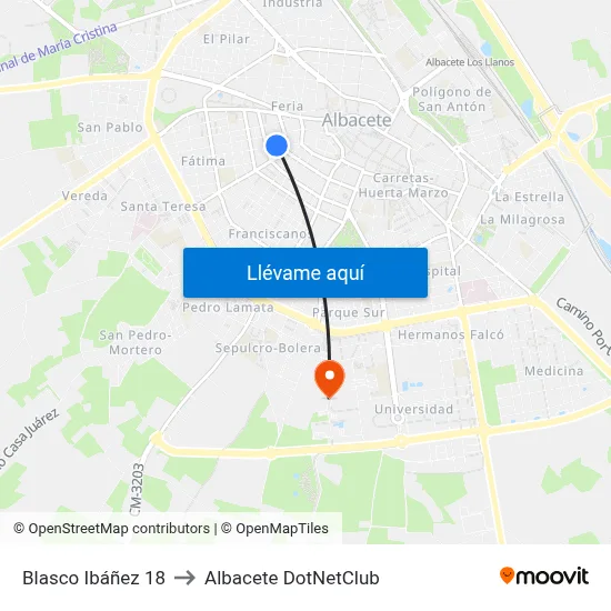 Blasco Ibáñez 18 to Albacete DotNetClub map