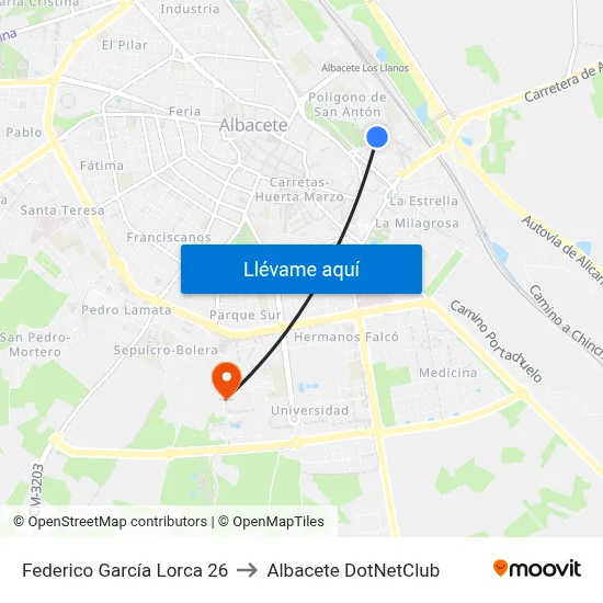 Federico García Lorca 26 to Albacete DotNetClub map