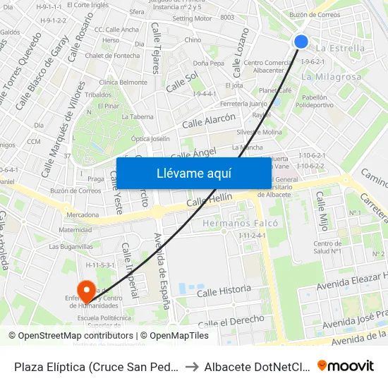 Plaza Elíptica (Cruce San Pedro) to Albacete DotNetClub map