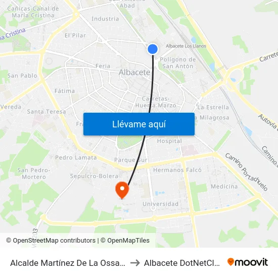Alcalde Martínez De La Ossa 2 to Albacete DotNetClub map