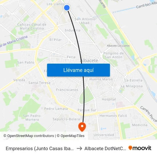 Empresarios (Junto Casas Ibañez) to Albacete DotNetClub map