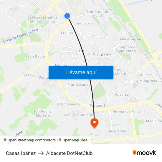 Casas Ibáñez to Albacete DotNetClub map