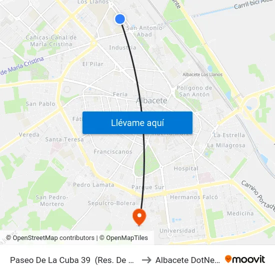 Paseo De La Cuba 39  (Res. De Mayores) to Albacete DotNetClub map