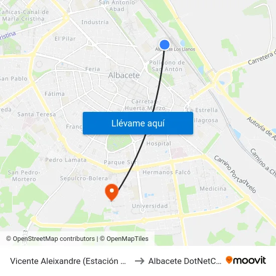 Vicente Aleixandre (Estación Tren) to Albacete DotNetClub map