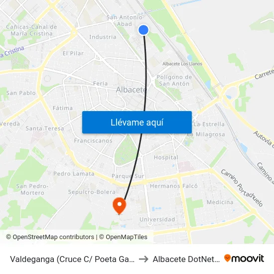 Valdeganga (Cruce C/ Poeta García C.) to Albacete DotNetClub map