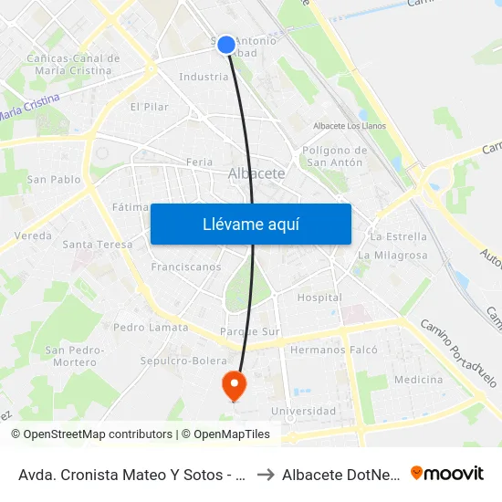 Avda. Cronista Mateo Y Sotos - Piscinas to Albacete DotNetClub map
